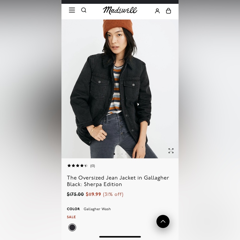 Madewell women’s size small black denim Sherpa lined jacket